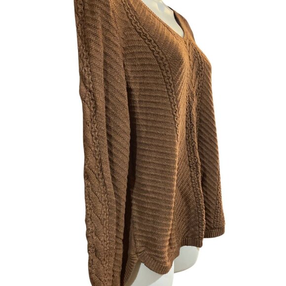 Sonoma Cable Knit Sweater In Warm Chestnut Brown - Size Large - Picture 3 of 14
